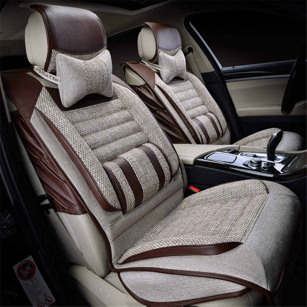 CNWAGNER Funda de asiento de coche de lino de cuero universal para automóvil Funda de asiento completo Cojín